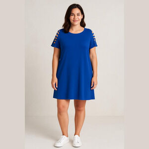 August Silk Royal Blue Cold Shoulder Shift Dress Medium